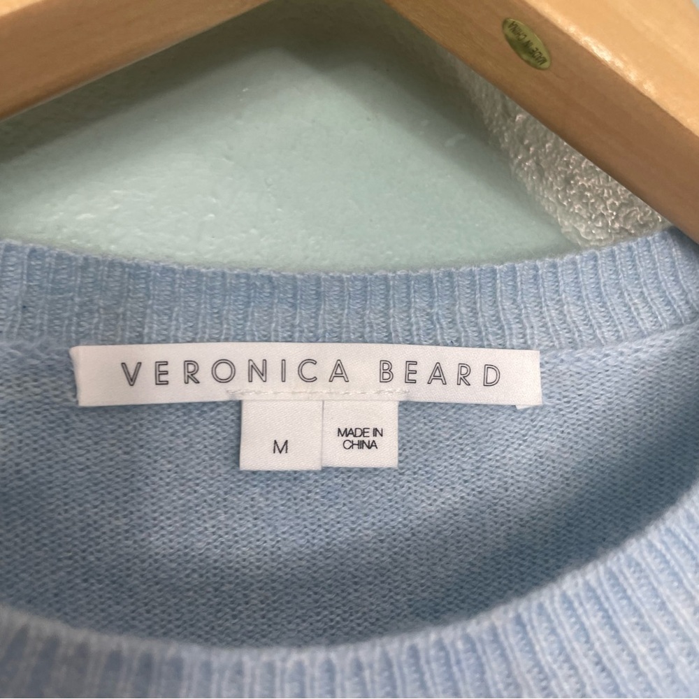 Veronica Beard Jovita Cashmere Pullover Light Blue Cream Crewneck‎ Size Medium - Picture 6 of 9